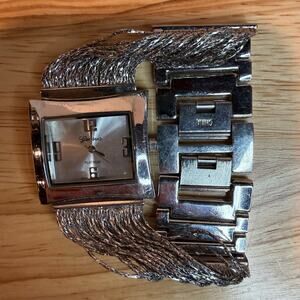 Geneva Platinum Square Quartz Watch Silver Tone Japan Movt Womens Wristwatch